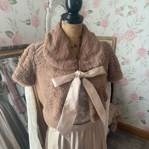 Light Brown Faux Fur Women's Crop Shrug Jacket